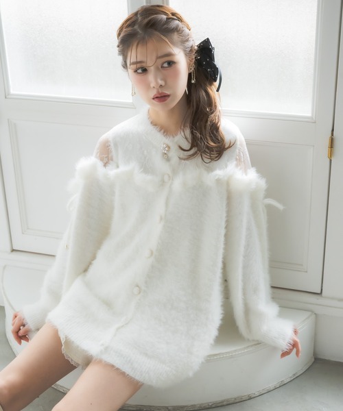 couture BY ROJITA（クチュールバイロジータ）の「レース切替ラメシャギーニットワンピース（ワンピース・レディース・ブラック/グレー/ホワイト・FREE）」の2枚目の写真