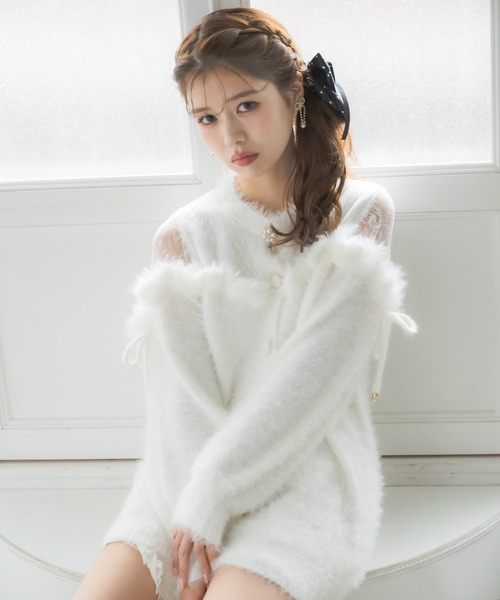 couture BY ROJITA（クチュールバイロジータ）の「レース切替ラメシャギーニットワンピース（ワンピース・レディース・ブラック/グレー/ホワイト・FREE）」の6枚目の写真
