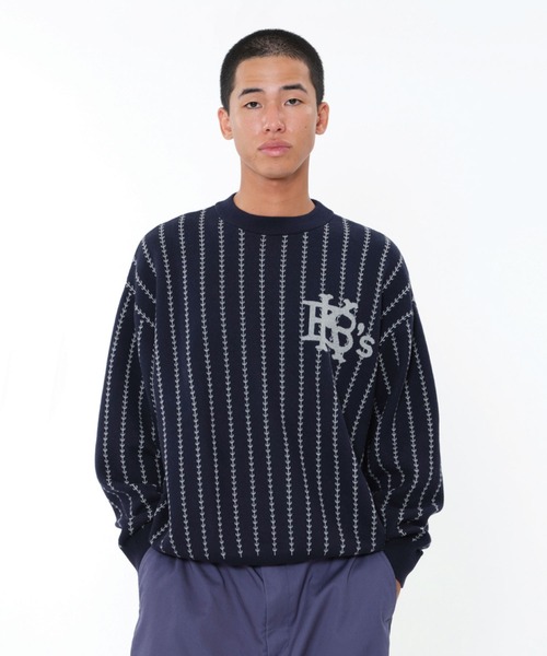 KEBOZ（ケボズ）の「EFG STRIPE COTTON KNIT CREWNECK（ニット/セーター・メンズ・グレー/ネイビー・XL/L/M）」の2枚目の写真