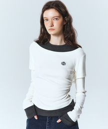 NICK&NICOLE（ニックアンドニコール）の「NICOLE SHRRING LAYERED SLEEVE TOP_WHITE CHARCOAL（Tシャツ/カットソー）」