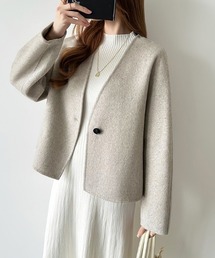 vネック ウールコート」に該当するノーカラーコートファッション通販