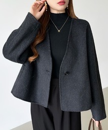 vネック ウールコート」に該当するノーカラーコートファッション通販