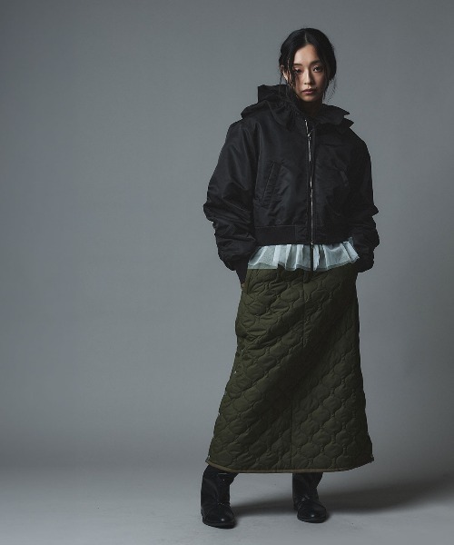 W:Huku(フーク)の「【W:Huku / ナイロンオックス】キルティング MA-1 / Nylon Oxford Quilted MA-1(MA-1・レディース・ブラック/ライトベージュ/カーキ・FREE)」の14枚目の写真