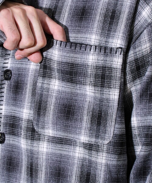 セール】【主役の1枚】TRオンブレチェック ブランケットステッチシャツ