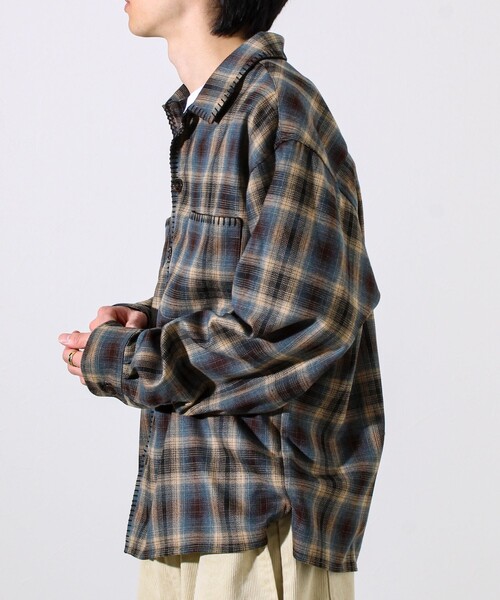 セール】【主役の1枚】TRオンブレチェック ブランケットステッチシャツ