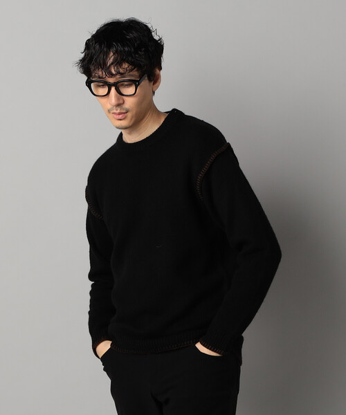 COMME CA MEN(コムサメン)の「ブランケットステッチ クルーネックニット(ニット/セーター・メンズ・ブラック/ネイビー・L/M)」の5枚目の写真