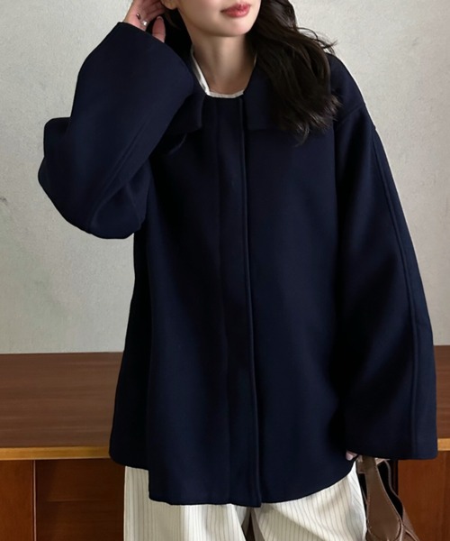 Eclat one(エクラワン)の「【Eclat one】ステンカラー ミドル丈 コート(ステンカラーコート・レディース・グレー/ベージュ/ネイビー・FREE)」の8枚目の写真