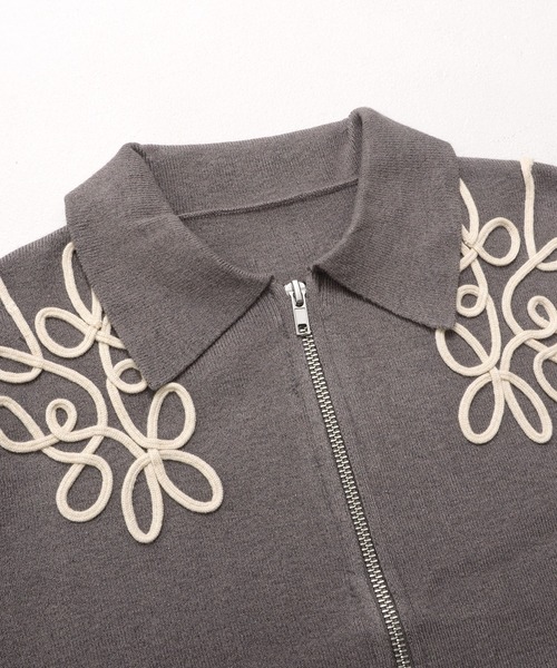 Dita Muaj.（ディータムアージュ）の「刺繍ジップニット（ニット/セーター・レディース・グレー/アイボリー・FREE）」の6枚目の写真