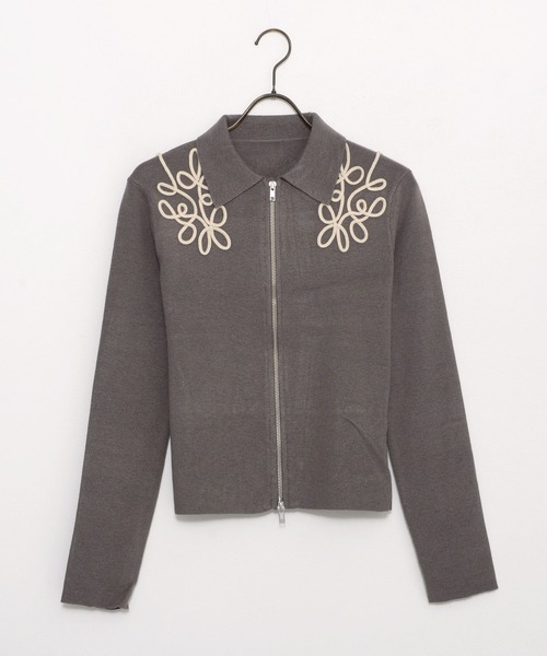 Dita Muaj.（ディータムアージュ）の「刺繍ジップニット（ニット/セーター・レディース・グレー/アイボリー・FREE）」の3枚目の写真