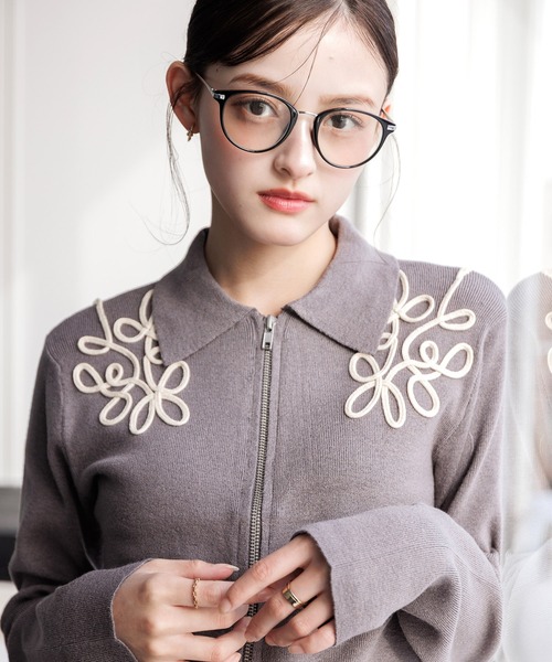 Dita Muaj.（ディータムアージュ）の「刺繍ジップニット（ニット/セーター・レディース・グレー/アイボリー・FREE）」の10枚目の写真