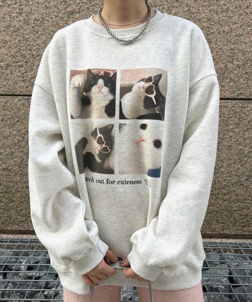 LAC-VERT（ラック・ヴェール）の「【選べる2種類】キャットプリントスウェットプルオーバー（スウェット・レディース・オートミール/ネイビー/ピンク/グレー系その他/その他/グレー・FREE）」の6枚目の写真