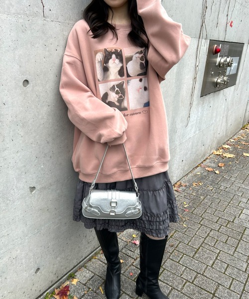 LAC-VERT（ラック・ヴェール）の「【選べる2種類】キャットプリントスウェットプルオーバー（スウェット・レディース・オートミール/ネイビー/ピンク/グレー系その他/その他/グレー・FREE）」の11枚目の写真