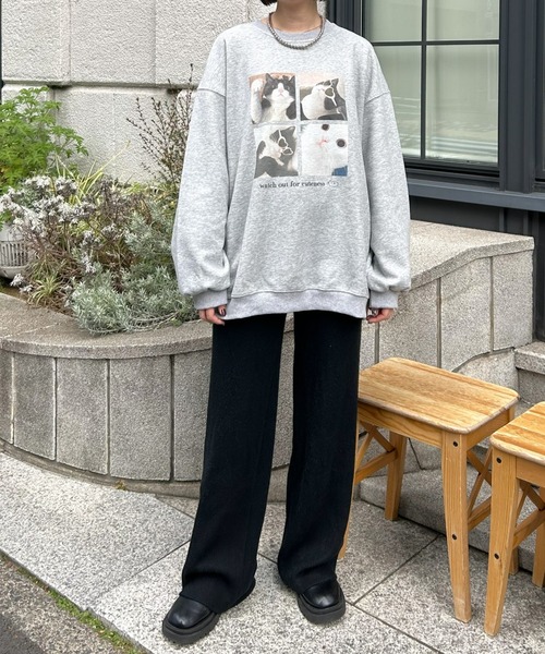 LAC-VERT（ラック・ヴェール）の「【選べる2種類】キャットプリントスウェットプルオーバー（スウェット・レディース・オートミール/ネイビー/ピンク/グレー系その他/その他/グレー・FREE）」の9枚目の写真