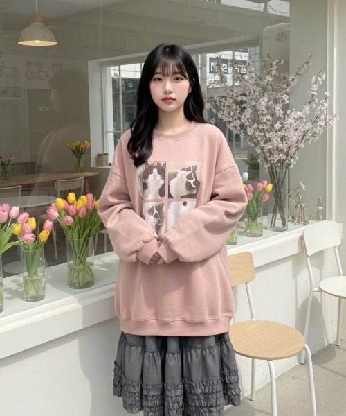 LAC-VERT（ラック・ヴェール）の「【選べる2種類】キャットプリントスウェットプルオーバー（スウェット・レディース・オートミール/ネイビー/ピンク/グレー系その他/その他/グレー・FREE）」の14枚目の写真