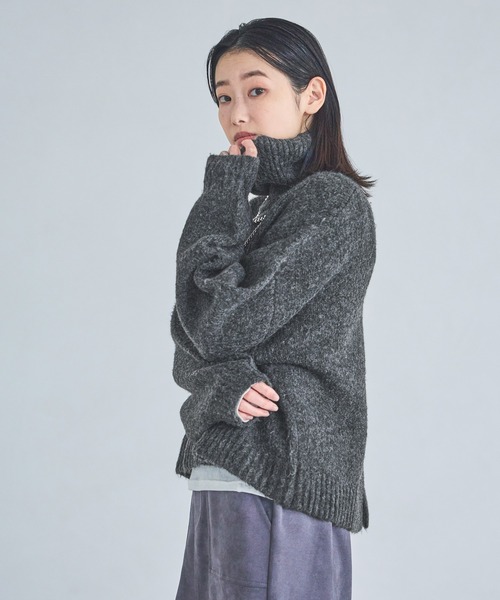 【野性爆弾 くっきー！× EMODA】タートルネックショートニット　グレー ニジュウサンク 23区 【洗える】ウーステッドウール リブ