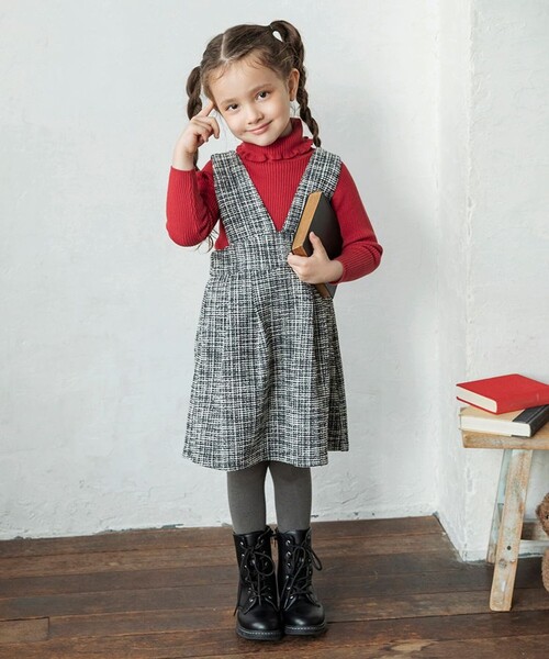 BRANSHES（ブランシェス）の「ラメツイードジャンパースカート（ジャンパースカート・キッズ・アイボリー/ブラック・90/140/80/130/100/150/110/120）」の2枚目の写真