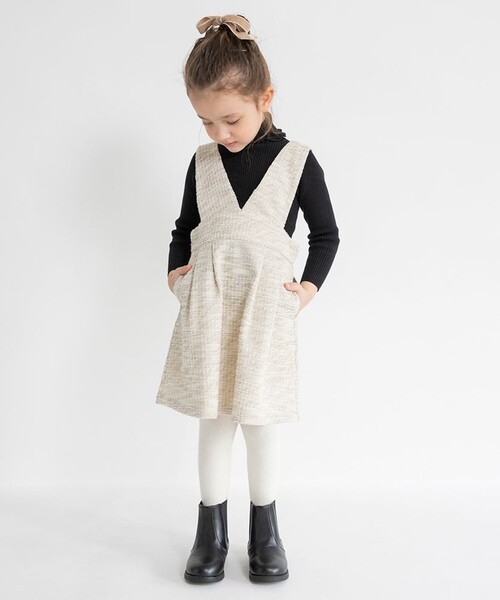 BRANSHES（ブランシェス）の「ラメツイードジャンパースカート（ジャンパースカート・キッズ・アイボリー/ブラック・90/140/80/130/100/150/110/120）」の4枚目の写真