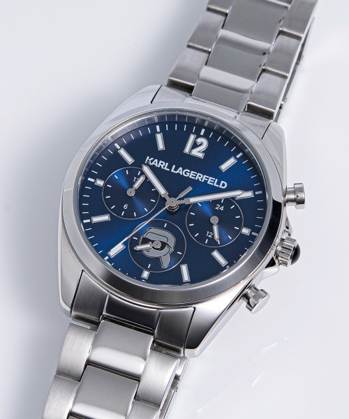 KARL LAGERFELD（カールラガーフェルド）の「「KARL LAGERFELD/カール・ラガーフェルド」ラウンド エッセンシャル - マルチ ブルー サンレイ アイコン ダイヤル シルバー ブレスレット（アナログ腕時計・レディース・シルバー×ブルー・FREE）」の3枚目の写真