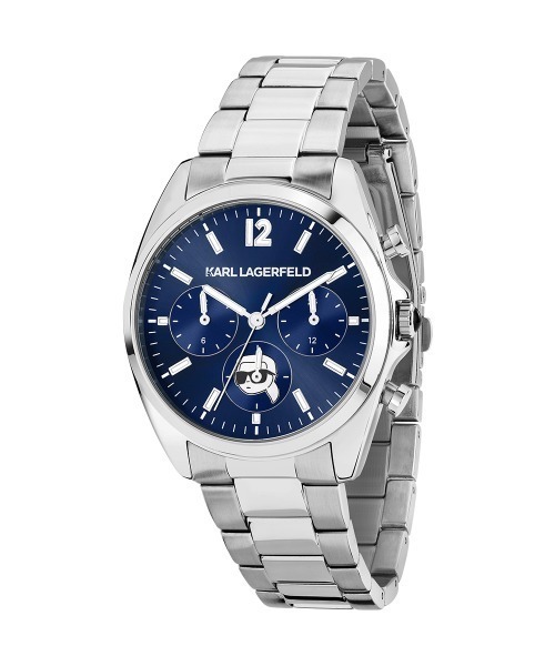KARL LAGERFELD（カールラガーフェルド）の「「KARL LAGERFELD/カール・ラガーフェルド」ラウンド エッセンシャル - マルチ ブルー サンレイ アイコン ダイヤル シルバー ブレスレット（アナログ腕時計・レディース・シルバー×ブルー・FREE）」の2枚目の写真