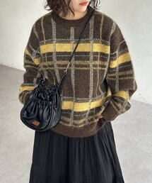 モヘアライクチェックニットプルオーバー