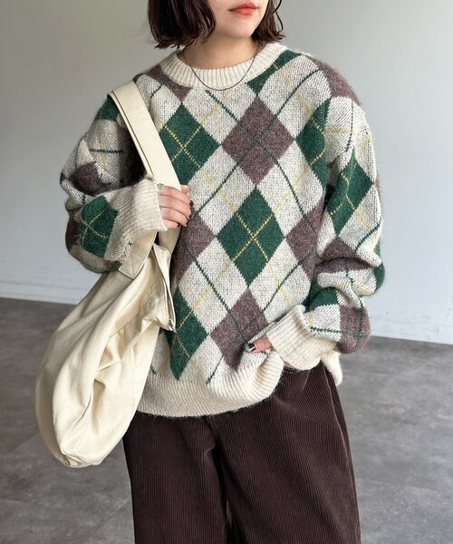 CPCM（シーピーシーエム）の「モヘアライクチェックニットプルオーバー（ニット/セーター・メンズ・ブラウン/レッド/ネイビー/アイボリー・MEDIUM/LARGE）」の2枚目の写真