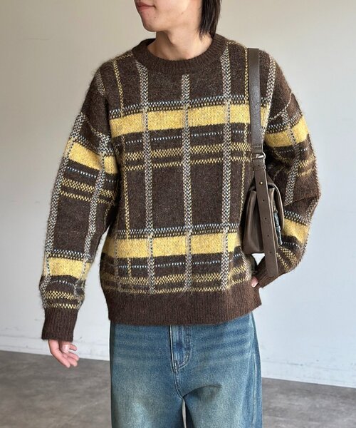 CPCM（シーピーシーエム）の「モヘアライクチェックニットプルオーバー（ニット/セーター・メンズ・ブラウン/レッド/ネイビー/アイボリー・MEDIUM/LARGE）」の9枚目の写真