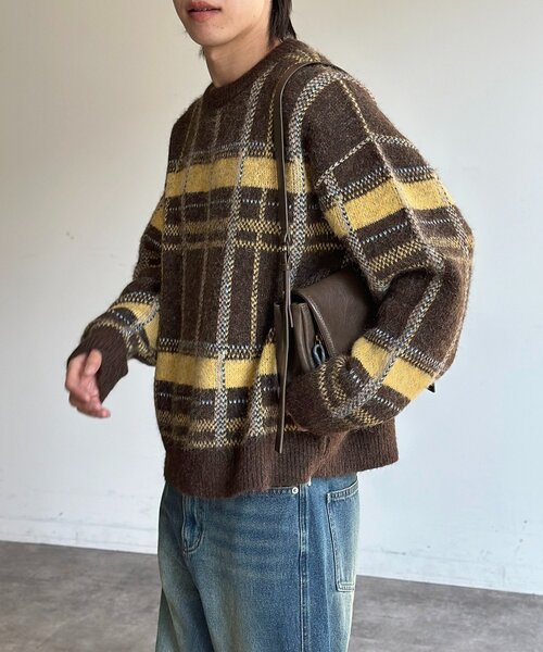 CPCM（シーピーシーエム）の「モヘアライクチェックニットプルオーバー（ニット/セーター・メンズ・ブラウン/レッド/ネイビー/アイボリー・MEDIUM/LARGE）」の10枚目の写真