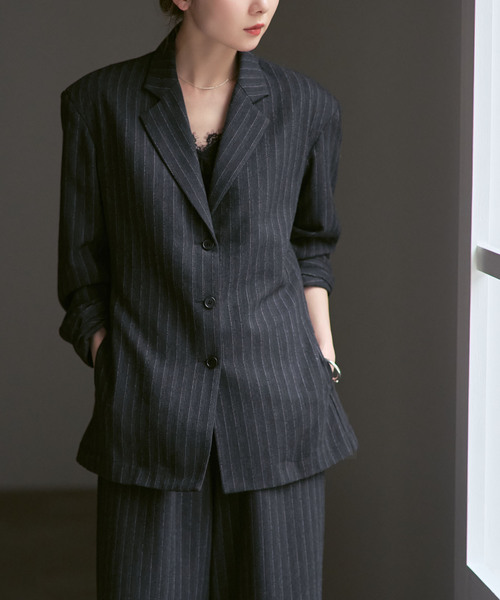 Noble（ノーブル）の「《NOBLE別注》MIRKO BERTOLA/ミルコベルトラ ストライプシャツジャケット（シャツ/ブラウス・レディース・チャコールグレー・FREE）」の2枚目の写真