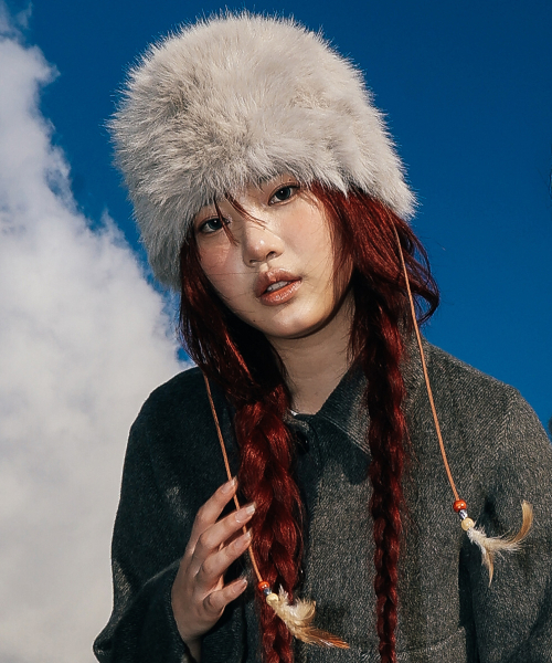 フェザー ファー シャープカ ハット (グレー)