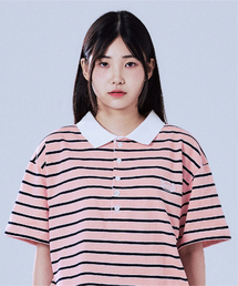 サークルスターロゴストライプポロTシャツ_ピンク