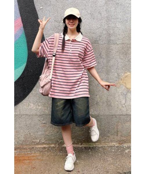 GAINSBORO（ゲインズボロ）の「サークルスターロゴストライプポロTシャツ_ピンク（ポロシャツ・メンズ・その他・SMALL）」の10枚目の写真