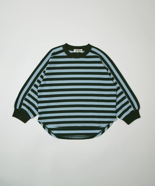 MAKE YOUR DAY（メイクユアデイ）の「無地とボーダー裾ラウンドサーマル長袖Tシャツ■80～140cm（Tシャツ/カットソー・キッズ・サックスブルー/パープル/ライトグレー/ピンク・80/90/100/110/120/130/140）」の3枚目の写真