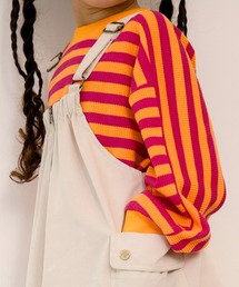 MAKE YOUR DAY | 無地とボーダー裾ラウンドサーマル長袖Tシャツ■80～140cm(Tシャツ/カットソー)