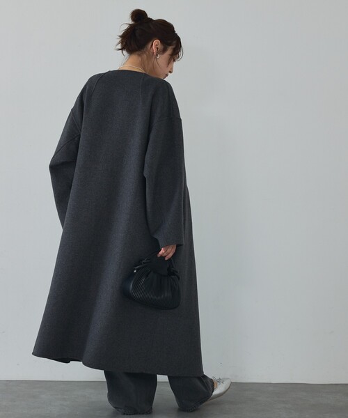 abahouse mavie（アバハウスマヴィ）の「【体型カバー】ノーカラーロングコート/冬服/長袖/フォーマル/セミオケ/ウール混（ノーカラーコート・レディース・チャコールグレー/ブラック・38/36）」の10枚目の写真
