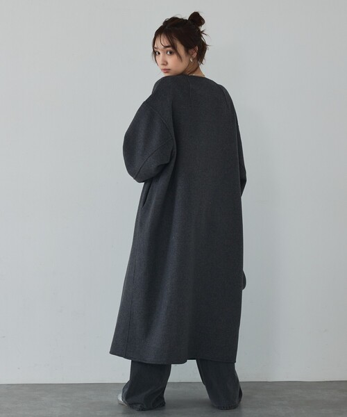 abahouse mavie（アバハウスマヴィ）の「【体型カバー】ノーカラーロングコート/冬服/長袖/フォーマル/セミオケ/ウール混（ノーカラーコート・レディース・チャコールグレー/ブラック・38/36）」の12枚目の写真