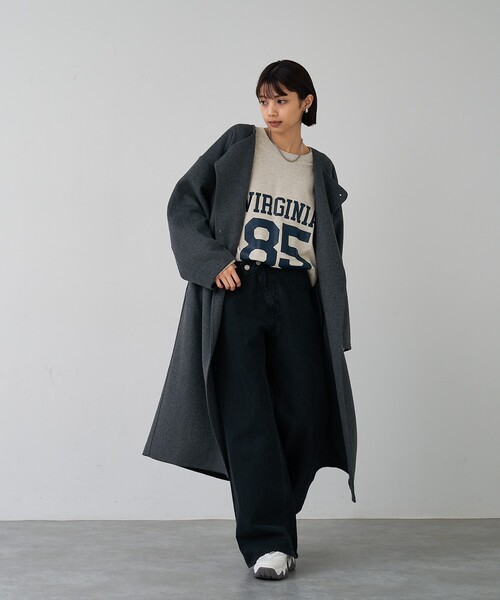 abahouse mavie（アバハウスマヴィ）の「【体型カバー】ノーカラーロングコート/冬服/長袖/フォーマル/セミオケ/ウール混（ノーカラーコート・レディース・チャコールグレー/ブラック・38/36）」の15枚目の写真