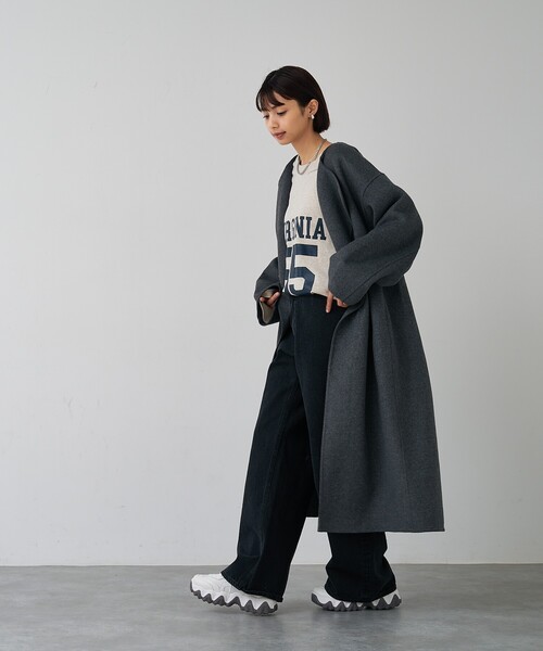 abahouse mavie（アバハウスマヴィ）の「【体型カバー】ノーカラーロングコート/冬服/長袖/フォーマル/セミオケ/ウール混（ノーカラーコート・レディース・チャコールグレー/ブラック・38/36）」の16枚目の写真