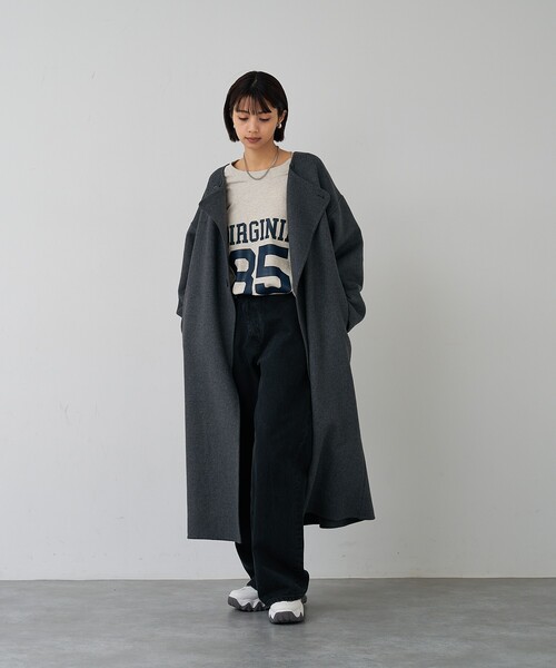 abahouse mavie（アバハウスマヴィ）の「【体型カバー】ノーカラーロングコート/冬服/長袖/フォーマル/セミオケ/ウール混（ノーカラーコート・レディース・チャコールグレー/ブラック・38/36）」の18枚目の写真