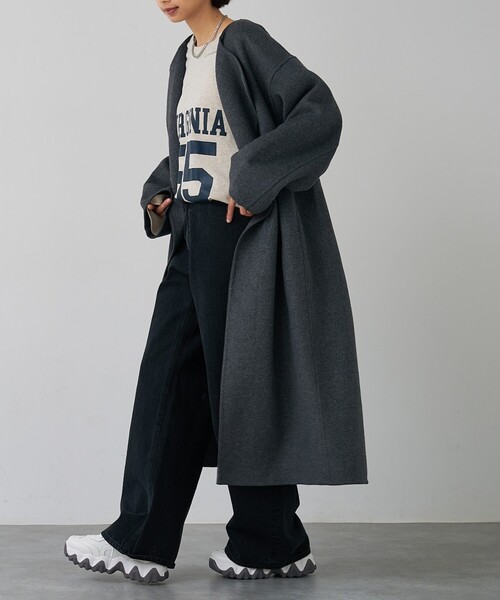 abahouse mavie（アバハウスマヴィ）の「【体型カバー】ノーカラーロングコート/冬服/長袖/フォーマル/セミオケ/ウール混（ノーカラーコート・レディース・チャコールグレー/ブラック・38/36）」の19枚目の写真