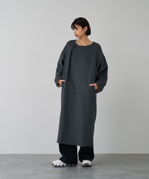 abahouse mavie（アバハウスマヴィ）の「【体型カバー】ノーカラーロングコート/冬服/長袖/フォーマル/セミオケ/ウール混（ノーカラーコート・レディース・チャコールグレー/ブラック・38/36）」の20枚目の写真
