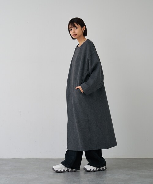 abahouse mavie（アバハウスマヴィ）の「【体型カバー】ノーカラーロングコート/冬服/長袖/フォーマル/セミオケ/ウール混（ノーカラーコート・レディース・チャコールグレー/ブラック・38/36）」の21枚目の写真