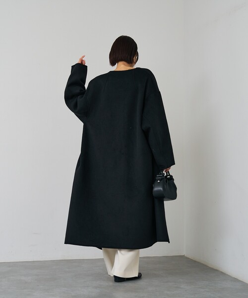 セール】【体型カバー】ノーカラーロングコート/冬服/長袖/フォーマル