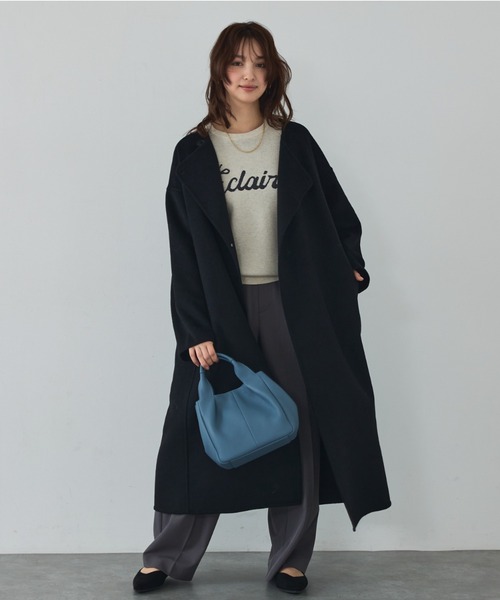 セール】【体型カバー】ノーカラーロングコート/冬服/長袖/フォーマル