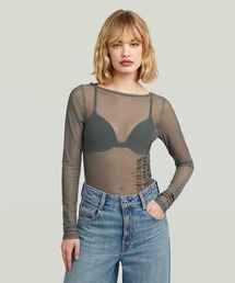 G-STAR | Stencil Boat Slim T-Shirt/ステンシルグラフィックロゴボートネックシースルーロングスリーブTシャツ(Tシャツ/カットソー)