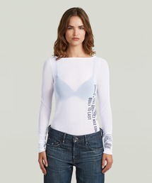G-STAR | Stencil Boat Slim T-Shirt/ステンシルグラフィックロゴボートネックシースルーロングスリーブTシャツ(Tシャツ/カットソー)