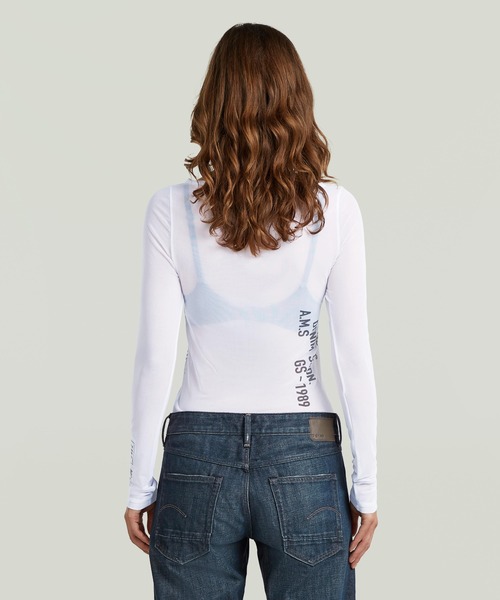 G-STAR（ジースター）の「Stencil Boat Slim T-Shirt/ステンシルグラフィックロゴボートネックシースルーロングスリーブTシャツ（Tシャツ/カットソー・レディース・ホワイト/ブラウン系その他・X-SMALL/SMALL/MEDIUM）」の12枚目の写真