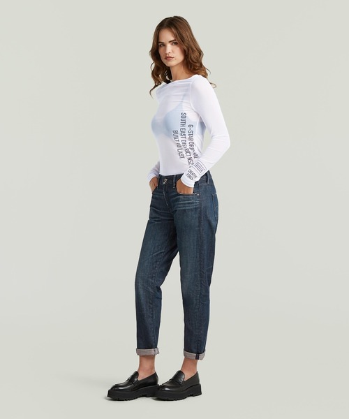 G-STAR（ジースター）の「Stencil Boat Slim T-Shirt/ステンシルグラフィックロゴボートネックシースルーロングスリーブTシャツ（Tシャツ/カットソー・レディース・ホワイト/ブラウン系その他・X-SMALL/SMALL/MEDIUM）」の14枚目の写真