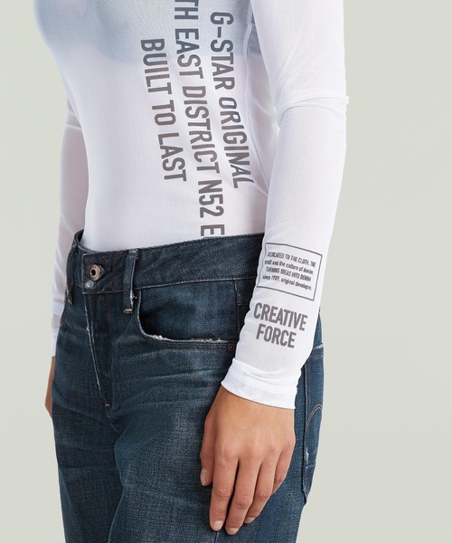 G-STAR（ジースター）の「Stencil Boat Slim T-Shirt/ステンシルグラフィックロゴボートネックシースルーロングスリーブTシャツ（Tシャツ/カットソー・レディース・ホワイト/ブラウン系その他・X-SMALL/SMALL/MEDIUM）」の10枚目の写真