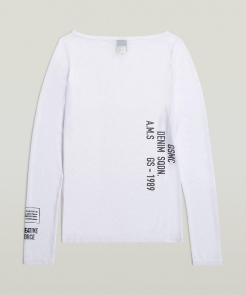 G-STAR（ジースター）の「Stencil Boat Slim T-Shirt/ステンシルグラフィックロゴボートネックシースルーロングスリーブTシャツ（Tシャツ/カットソー・レディース・ホワイト/ブラウン系その他・X-SMALL/SMALL/MEDIUM）」の11枚目の写真
