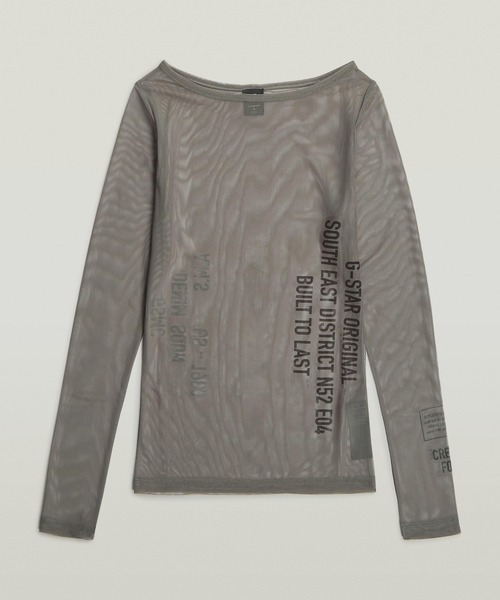 G-STAR（ジースター）の「Stencil Boat Slim T-Shirt/ステンシルグラフィックロゴボートネックシースルーロングスリーブTシャツ（Tシャツ/カットソー・レディース・ホワイト/ブラウン系その他・X-SMALL/SMALL/MEDIUM）」の6枚目の写真